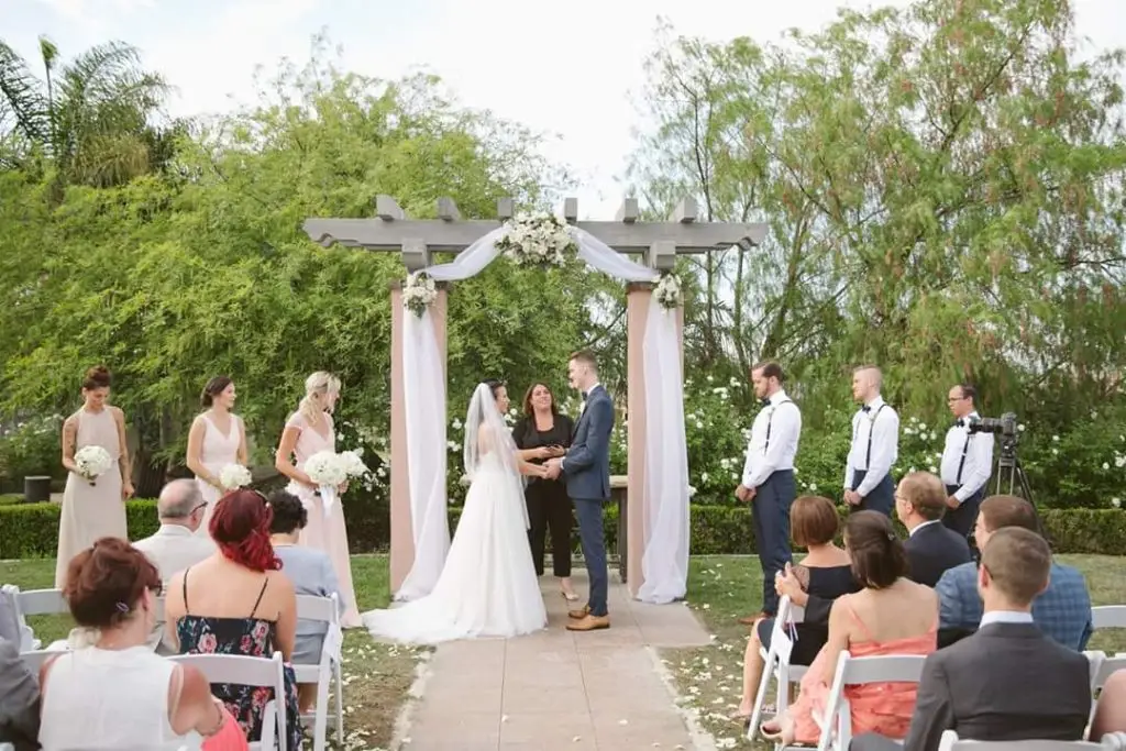 Inland Empire wedding officiant Let's Get Married by Marie leads a wedding ceremony at Wedgewood at the Retreat for a bride and groom